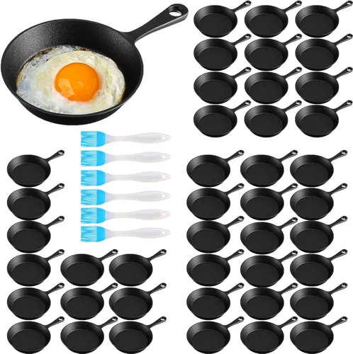 Miniatura 9 de Remerry 5 juegos de sartenes de hierro fundido de 4 pulgadas, mini sartén antiadherente de hierro negro, pequeño plato chisporroteante, sartén