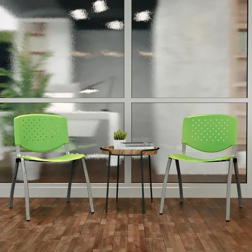 Miniatura 7 de BizChair Casa y Oficina Silla de Pila de Plástico Verde con Respaldo Perforado - Silla de Invitados