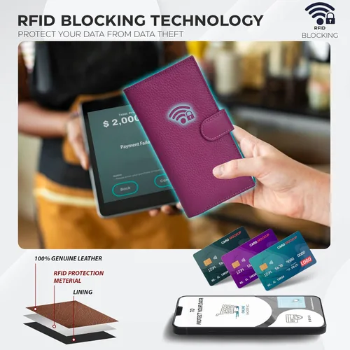 Miniatura 2 de Carteras de cuero con RFID y bolsillo de chequera para mujer, soporte duplicado de cheques tarjetas y bolígrafos