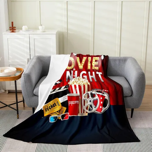 Miniatura 26 de Feelyou Manta de felpa para cine, manta de franela con patrón de palomitas de maíz para niños, niñas, adolescentes, póster de cine para todas