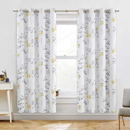 Miniatura 34 de Beauoop Cortinas Florales 100% Opacas de 54 Pulgadas de Largo, 2 Paneles para Dormitorio, Sala de Estar, Azul Gris y Blanco con Patrón de Flores