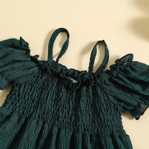 Miniatura 4 de BemeyourBBs Vestido de verano para niña pequeña, manga corta, volantes, plisado, vestido de playa para niña pequeña