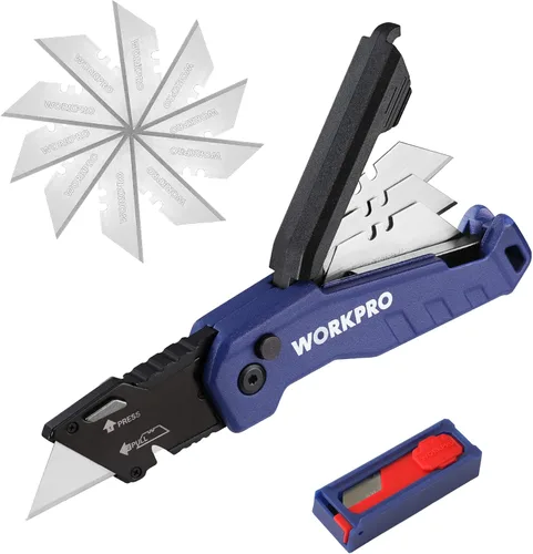 Miniatura 10 de WORKPRO Cuchillo utilitario plegable, cambio rápido de cuchillas, cuchillo de afeitar para cartones, cartón, cajas, almacenamiento de cuchillas