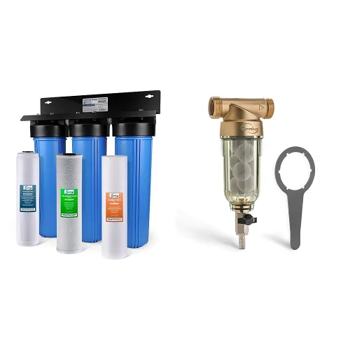 iSpring Sistema de filtro de agua para toda la casa y suavizante de filtro de agua reutilizable para toda la casa WSP-50SL, incluye silifos que