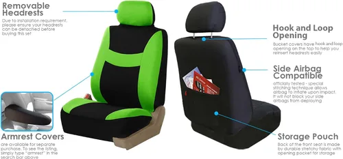 Miniatura 4 de FH Group - Fundas para asiento de auto de tela ligera y fresca, juego de tres filas para 7 asientos - Compatible con bolsa de aire y asiento Verde