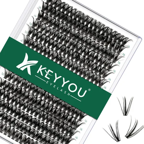 Miniatura 10 de Kit de extensión de pestañas DIY KEYYOU 300 piezas, kit de racimos de pestañas con removedor de pegamento y aplicador, fácil de usar