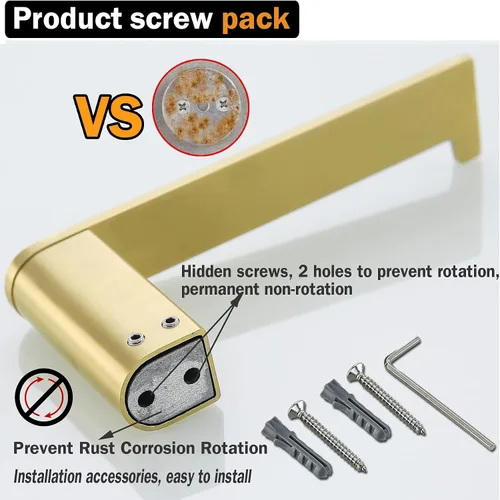Miniatura 7 de RANDOM Portarrollos de papel higiénico de oro cepillado, accesorios de hardware de baño SUS 304 de acero inoxidable moderno soporte de rollo