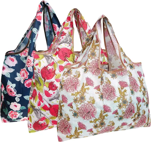 Miniatura 26 de alldyrew - Bolsa plegable para compras, reutilizable de nailon grande, 3 unidades Deliciosos alimentos
