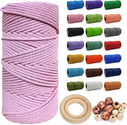 Miniatura 29 de Cuerda de Algodón 8mm x 20 Yardas - Cuerda de Macramé Natural Sin Blanquear - Cuerda de Algodón Trenzada de 3 Hilos para Colgar en la Pared, Blanco