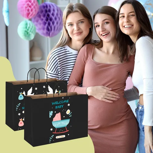Miniatura 6 de MESHA Bolsas de regalo grandes de 16 x 6 x 12 pulgadas, 50 unidades, bolsas de papel negro con asas a granel, bolsas de compras de papel kraft