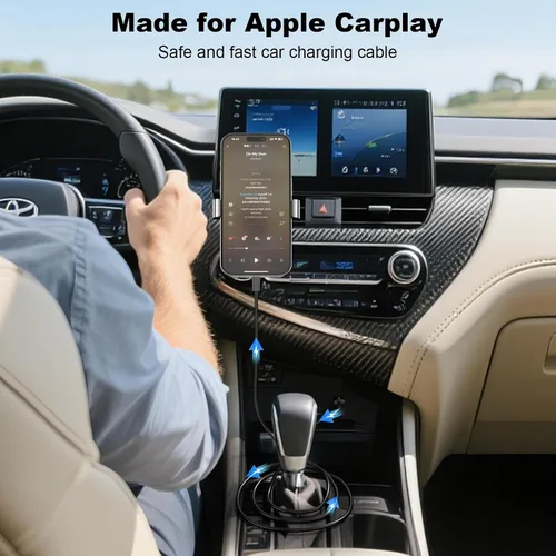 Miniatura 2 de Lieyichan Cable Carplay para automóvil, cable USB A a Lightning de 3 pies, cable de carga para iPhone compatible con iPhone 14pro Negro