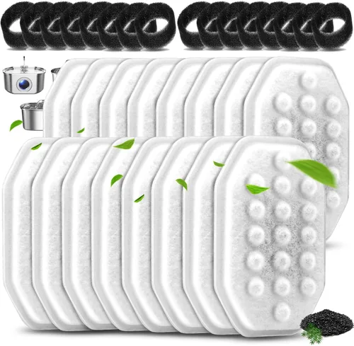 Miniatura 8 de Paquete de 8 filtros de fuente de agua para gatos con 8 esponjas de prefiltro para fuente de agua de 3.2L/108 onzas, repuesto de filtro de fuente