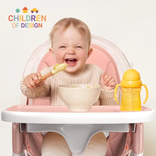 Miniatura 9 de Silla alta de madera de lujo 6 en 1 para bebés y niños pequeños, moderna, segura y compacta, fácil de limpiar, bandeja y cojín extraíbles, 6 Rosa