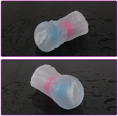 Miniatura 4 de Masturbador masculino realista de bolsillo masturbación con textura 3D con 2 anillos incorporados, juguetes sexuales transparentes para adultos