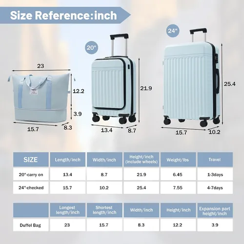 Miniatura 345 de Merax Juegos de equipaje de mano en maleta aprobada por aerolíneas, estuche rígido con ruedas giratorias expandibles, Negro