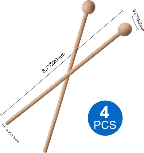 Miniatura 2 de Palitos de percusión de madera de 8.7 pulgadas, palitos de xilófono, mazos de glockenspiel para xilófono, campanas de glockenspiel, campanas