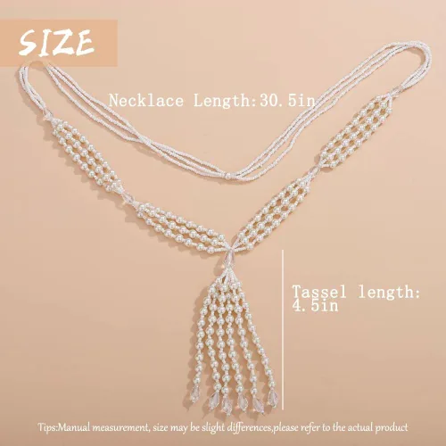 Miniatura 3 de Aimimier Collar bohemio de 3 hebras de perlas sintéticas con nudo de perlas