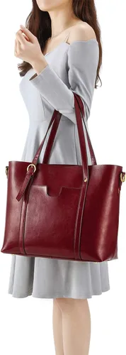 Miniatura 6 de Kattee Bolso de mano de cuero genuino para mujer, bolsos suaves de hombro vintage, bolso de mano superior de moda de gran capacidad