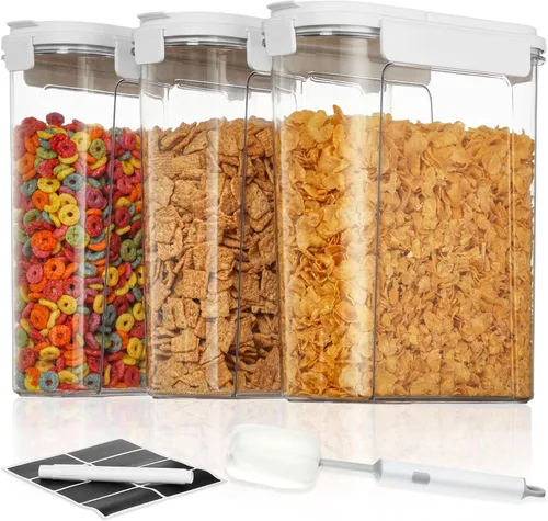 Vtopmart Juego de recipientes para cereales, 3 recipientes herméticos de almacenamiento de alimentos con tapas abatibles, dispensador organizador de