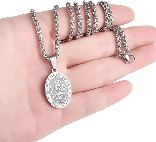 Miniatura 60 de P. BLAKE Collar ovalado de San Cristóbal, Miguel, José, Jude/Virgen María/José/Francisco/Patrick/Anthony/Benedict/Thomas para hombres y mujeres