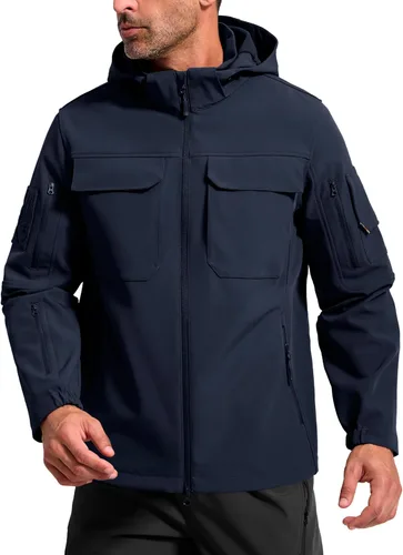 Miniatura 13 de FREE SOLDIER Chaqueta impermeable Softshell con forro polar para hombre, chaqueta táctica militar con capucha rompevientos