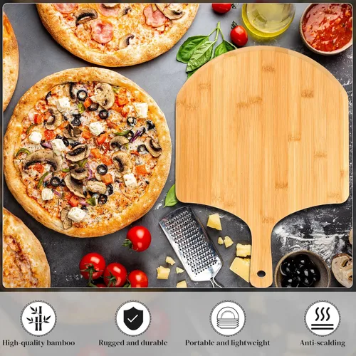 Miniatura 3 de Gerrii 9 piezas de madera para pizza de 15.75 pulgadas, tabla de cortar de bambú para tarta, espátula de paleta con mango para hornear, horno