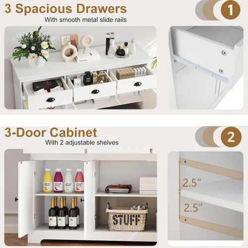 Miniatura 5 de Giantex Aparador buffet para servidor de almacenamiento, mesa de consola para el hogar, cocina, comedor, muebles de entrada con 2 armarios y 3