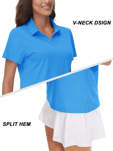 Miniatura 4 de TACVASEN Polo de manga corta con cuello en V para mujer, con protección solar UPF 50+, secado rápido, para golf