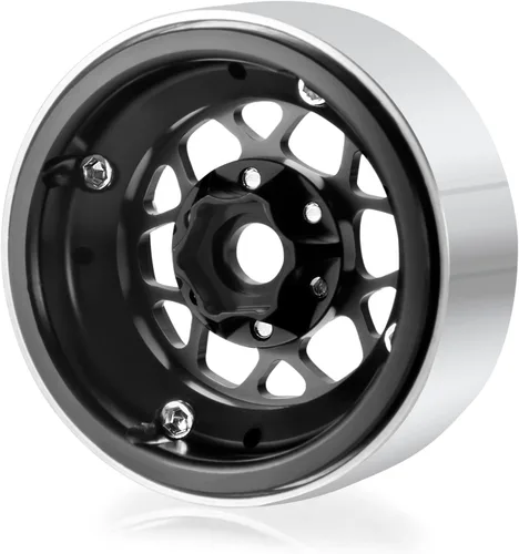 Miniatura 7 de Llantas Beadlock de 1.9 pulgadas, 4 unidades, juego de llantas de metal para 1/10 Axial Scx10 TRX-4 D90 CC01 90034 RC Crawler Car (negro y titanio)