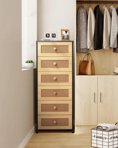Miniatura 4 de Crestlive Products Cómoda de ratán, torre de almacenamiento alta de tela, cómoda con asas, unidad organizadora para dormitorio, pasillo, entrada
