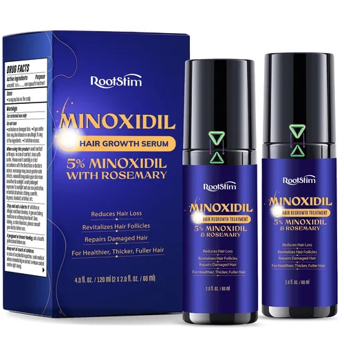 Crecimiento del cabello de minoxidil al 5% para hombres y mujeres: paquete de 2 sueros de tratamiento de pérdida de cabello con minoxidil extra