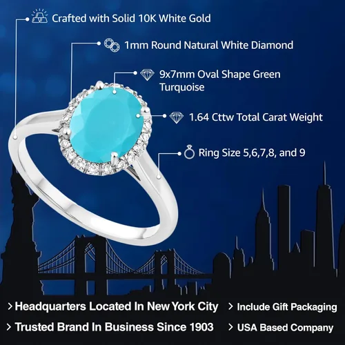 Miniatura 40 de Gem Stone King Anillo de compromiso ovalado de oro blanco de 10 quilates con piedra natal y halo de diamantes Ovalado de 0.354 x 0.276 in Anillo