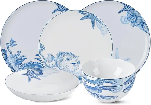 Miniatura 5 de Minh Long - Juego de vajilla de porcelana de 6 piezas, resistente a los platos, cuencos, astillamientos y arañazos, apto para horno hasta 482°F,