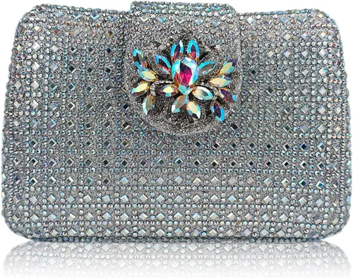 Bolso de noche único con diamantes de imitación brillantes para mujer, bolso de embrague floral Sparkly, Rhinestone, Unique, Floral