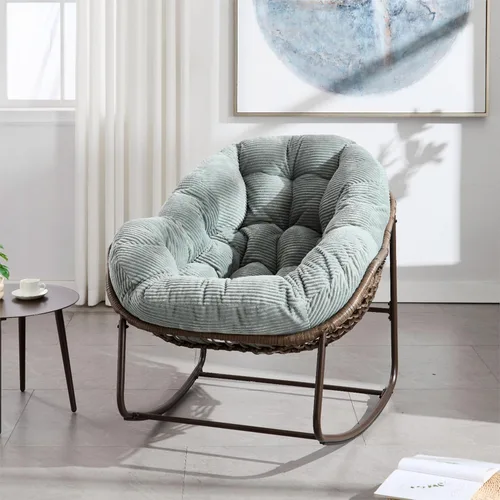 Miniatura 11 de Mecedora para porche delantero para interiores y exteriores, silla reclinable acolchada de ratán, para patio, jardín, sala de estar