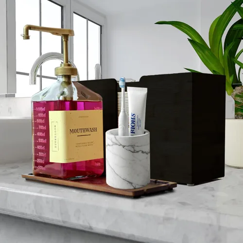 Miniatura 8 de eBun Soporte de toallas de papel plegadas de bambú – Dispensador de toallas de papel para montaje en pared y encimera para baño, cocina y oficina