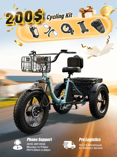 Miniatura 2 de QRONGE Triciclo eléctrico para adultos de 960 W pico, batería de 36 V 15 AH Ebike de 50 millas de alcance con canasta trasera grande, neumático