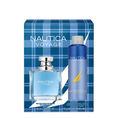 Miniatura 6 de Nautica Voyage Giftset, 1.6 fl oz EDT + 6 oz desodorizante corporal en aerosol, notas de manzana, madera de cedro, mimosa, fragancia para hombre
