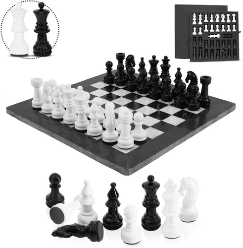 Miniatura 8 de Marblous Krafts - Juego de ajedrez de mármol con estuche de 15 pulgadas, hecho a mano, negro y coral, tablero de ajedrez decorativo de lujo, de 32