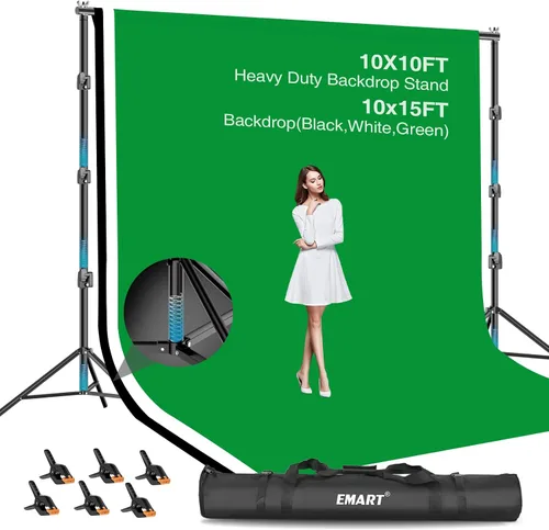 Miniatura 10 de EMART Kit de soporte de fondo para estudio de video fotográfico, sistema de soporte de fotografía ajustable de 7 x 10 pies con fondo de poliéster