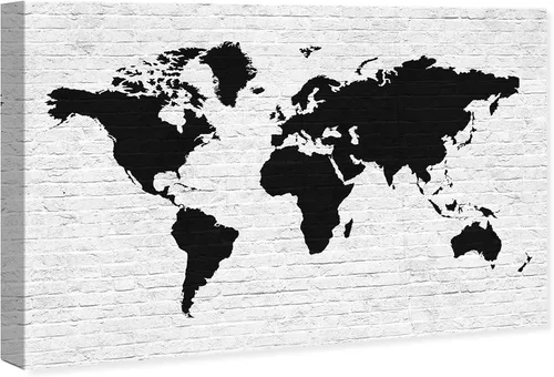 Miniatura 2 de The Oliver Gal Artist Co. Maps - Lienzo decorativo para pared, diseño de ladrillo limpio Mapamundi, decoración del hogar, 36 x 24 pulgadas, negro