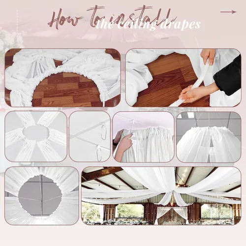Miniatura 7 de 4 paneles de cortinas blancas para techo de boda, cortinas de techo de 5 x 10 pies, cortinas de tela transparente para arco de boda, cortinas
