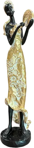 Miniatura 8 de Lescafita Mujer africana con estatua de resina de laúd – Figura de escultura musical tribal hecha a mano – Decoración cultural afrocéntrica
