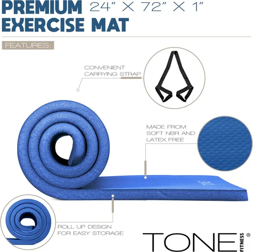 Miniatura 3 de Tone Fitness Esterilla de yoga de 1 pulgada de grosor Alfombrilla de ejercicio antideslizante de alta densidad con correa de transporte para yoga