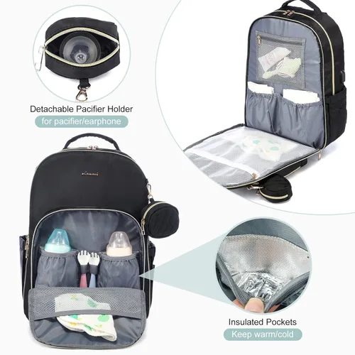 Miniatura 3 de LOVEVOOK - Mochila para pañales con funda acolchada, bolsa para bebé con cambiador y portachupete, bolsas de pañales impermeables para viajes