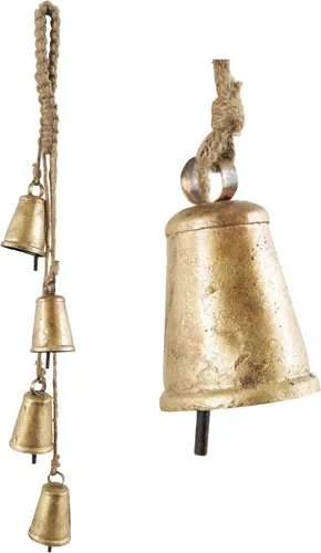 Miniatura 6 de Deco 79 Racimo de Campanas Decorativas de Metal para Interiores y Exteriores Campana de Meditación con Cuerda Colgante de Yute, Campana de Vaca 4" x