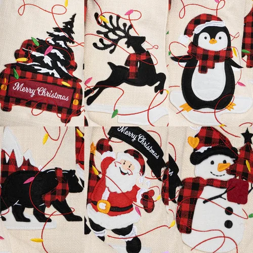 Miniatura 3 de LUBOT Juego de 4 medias de Navidad grandes para la familia, 20 pulgadas, silueta de búfalo rojo a cuadros para colgar en la chimenea, decoración