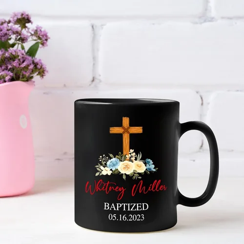 Miniatura 3 de Personalized Baptism Coffee Mug Gift With Baby Name & Date Baptized, Customized Baby Baptism Christening Black Ceramic Mug Gift For Dad Mom
