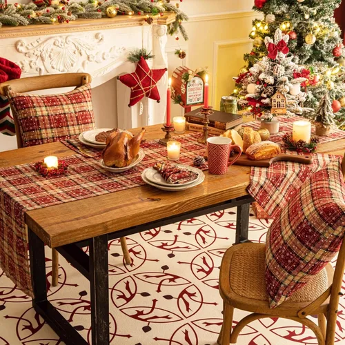 Miniatura 3 de Camino de mesa de Navidad a cuadros beige, caminos de mesa de vacaciones de invierno de 72 pulgadas de largo, decoraciones de Navidad