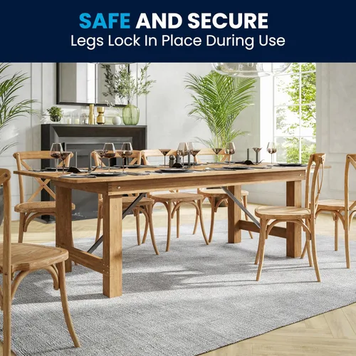 Miniatura 6 de Flash Furniture Serie Hércules Mesa de comedor plegable rústica de pino macizo de 8' x 40", mesa rectangular antigua de granja para comedor y eventos